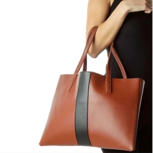 NWOT Vince Camuto Luck Tote Brown with Black Stripe - Picture 2 of 4
